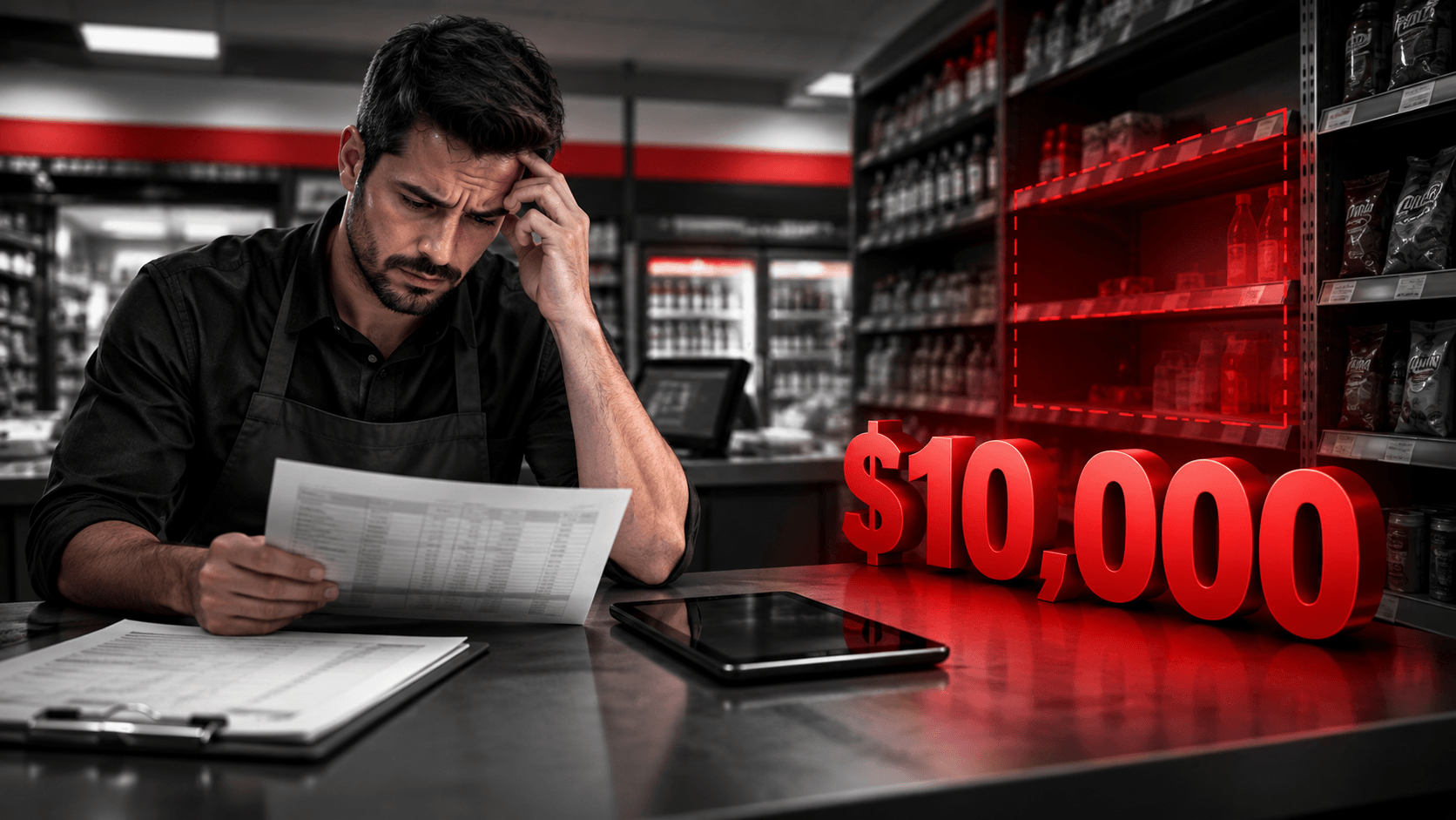 $10,000 inventory variance shown in a convenience store